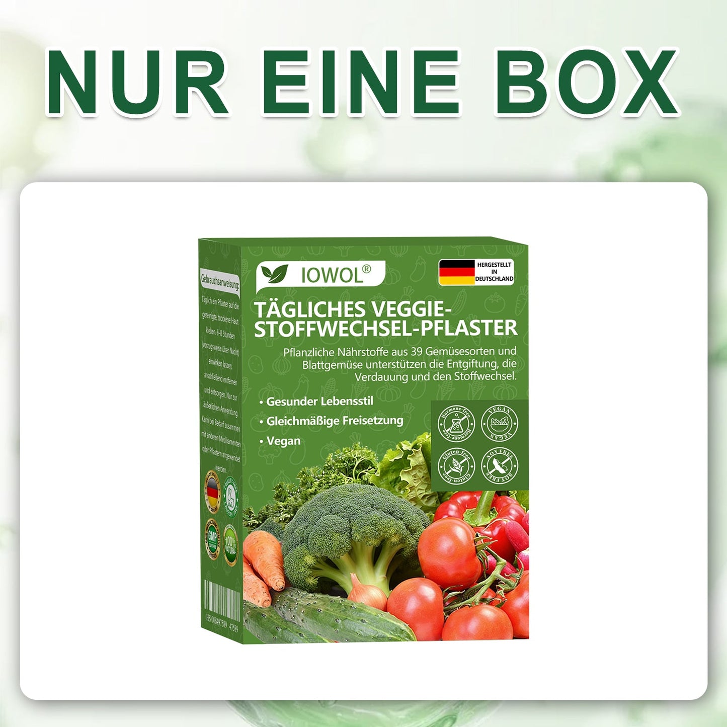 🇩🇪🥦Offizieller Store | IOWOL® Daily Vegetable Metabolic Patch unterstützt Entgiftung, Verdauung und metabolischen Reset mit organischen Gemüseextrakten und Phytonährstoffen aus 39 Gemüsen und grünen Pflanzen, für mehr Energie und Wohlbefinden.