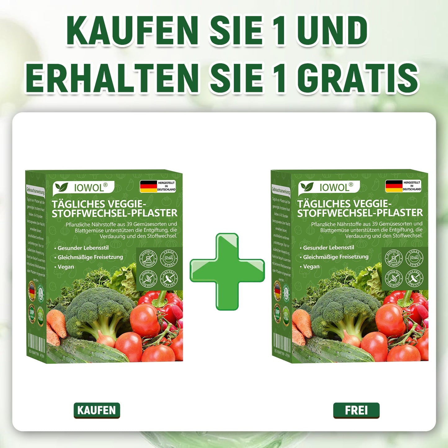 🇩🇪🥦Offizieller Store | IOWOL® Daily Vegetable Metabolic Patch unterstützt Entgiftung, Verdauung und metabolischen Reset mit organischen Gemüseextrakten und Phytonährstoffen aus 39 Gemüsen und grünen Pflanzen, für mehr Energie und Wohlbefinden.