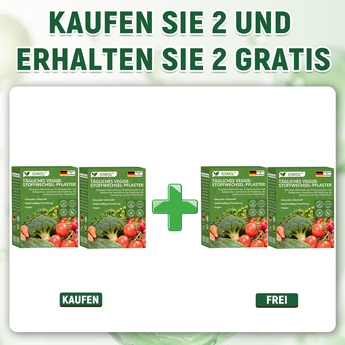🇩🇪🥦Offizieller Store | IOWOL® Daily Vegetable Metabolic Patch unterstützt Entgiftung, Verdauung und metabolischen Reset mit organischen Gemüseextrakten und Phytonährstoffen aus 39 Gemüsen und grünen Pflanzen, für mehr Energie und Wohlbefinden.