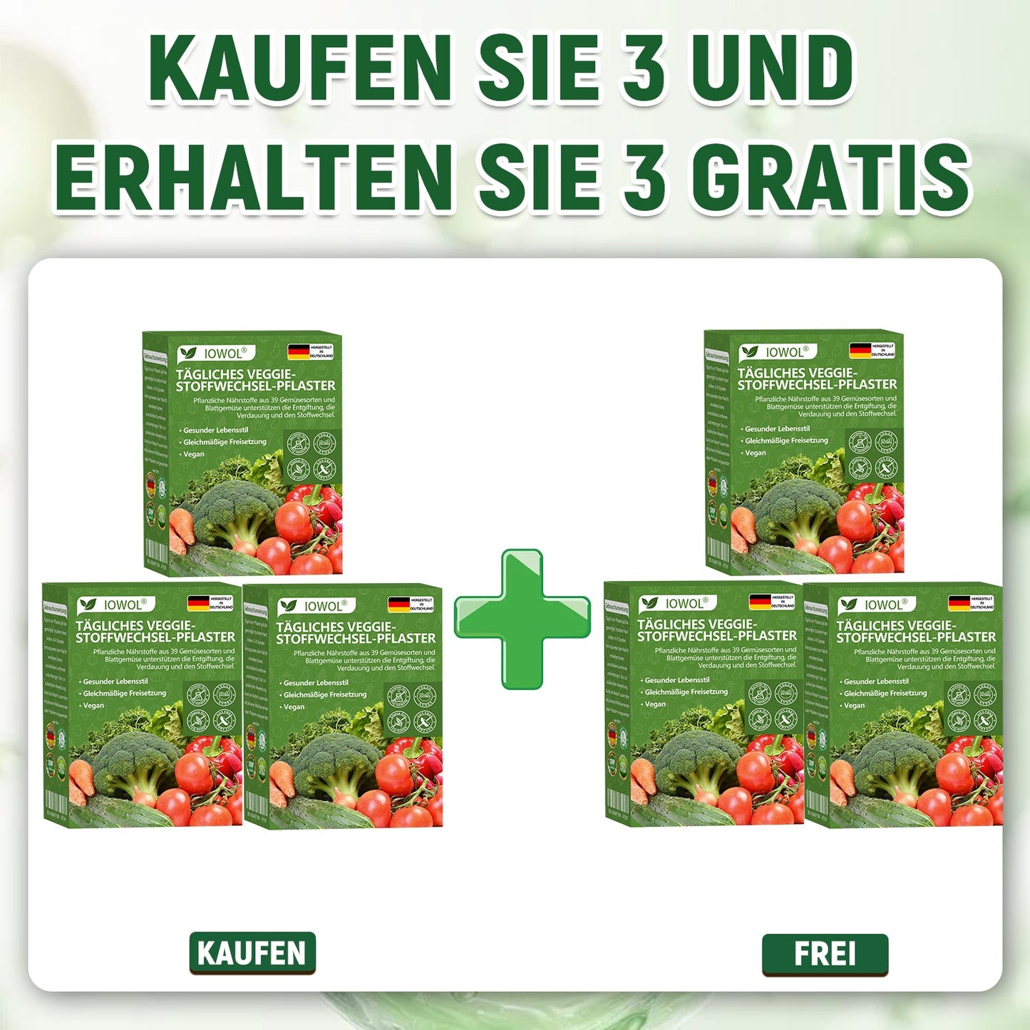 🇩🇪🥦Offizieller Store | IOWOL® Daily Vegetable Metabolic Patch unterstützt Entgiftung, Verdauung und metabolischen Reset mit organischen Gemüseextrakten und Phytonährstoffen aus 39 Gemüsen und grünen Pflanzen, für mehr Energie und Wohlbefinden.