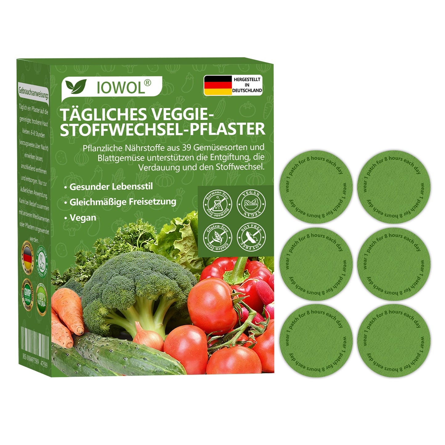 🇩🇪🥦Offizieller Store | IOWOL® Daily Vegetable Metabolic Patch unterstützt Entgiftung, Verdauung und metabolischen Reset mit organischen Gemüseextrakten und Phytonährstoffen aus 39 Gemüsen und grünen Pflanzen, für mehr Energie und Wohlbefinden.