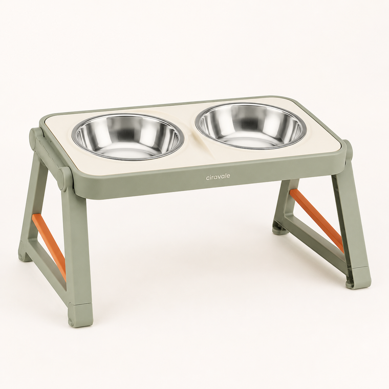 Ciravale foldable elevated double bowl stand main product image